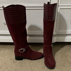 SIZE 8 Marc Fisher Burgundy Knee-High Boots, NWT
